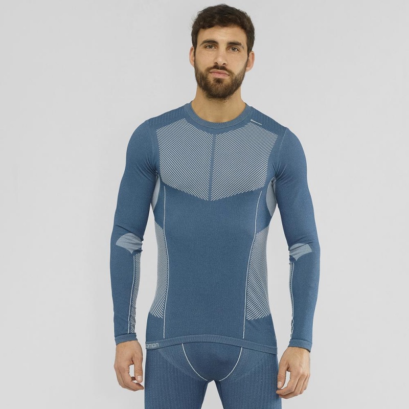 Pánské Topy Salomon Primo Warm Seamless Tee M Tmavě Blankyt | 13408-KHSQ